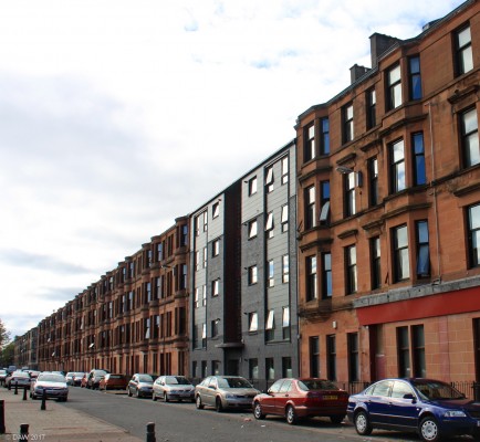 Glasgow Tenements
Typical Glasgow tenement housing near Elder Park.  Shame about that  modern interloper, it tends to spoil the symetry.  [url=http://streetmap.co.uk/map.srf?X=254827&Y=665590&A=Y&Z=110/] Map location. [/url]
