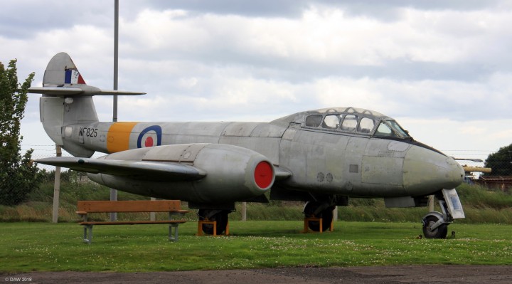 Gloster Meteor, Monstrose Air Station Museum
Pictured at the Montrose Air Station Heritage centre.  The T.7 variant of the meteor was a 2 seat trainer version of the F.4.  It first flew in 1948 and some 640 were built for the Royal Airforce and Navy.  This particular Aircraft, WF825, was from 603 Squardon.

