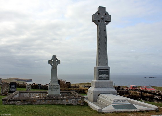 The Grave of Flora MacDonald, Skye
Born on South Uist in 1722 she famously helped Bonnie Prince Charlie escape to the mainland from Benbecula in 1746, disguising him as her Irish maid. She was arrested for this act and spent some time in The Tower of London. This was only one of the episodes in her colourful life.   [url=http://www.streetmap.co.uk/map.srf?X=139939&Y=871841&A=Y&Z=120/] Map location. [/url]
