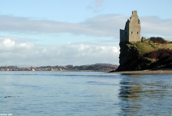 Greenan Castle, Doonfoot, Ayr
A 16th century tower house perched on a rock near Doonfoot.  The Doonfoot and alloway area of Ayr is in the background.  [url=http://www.streetmap.co.uk/map.srf?X=230765&Y=619310&A=Y&Z=115/] Map location. [/url]

