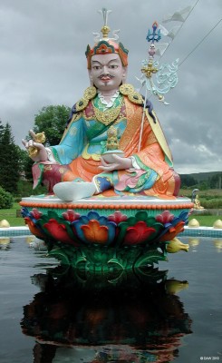Guru Rinpoche, Samye Ling Buddhist Centre, Eskdalemuir
In Buddhist tradition Guru Rinpoche (meaning precious teacher) is seen as a source of blessing or grace in that he transmits enlightened wisdom to those who pray to him with faith and devotion.  
