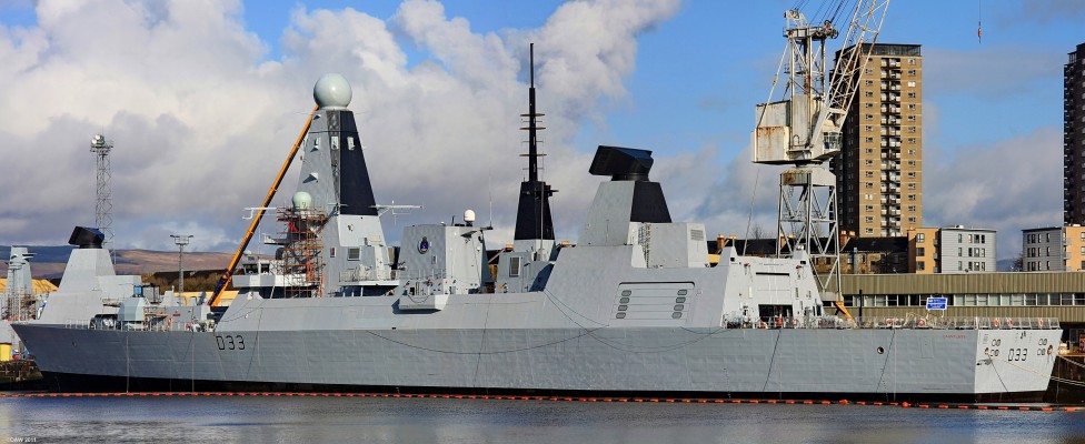 HMS Dauntless, Scotstoun
Stern view of HMS Dantless at BAE systems Scotstoun ship yard on the Clyde.  This picture was taken early in 2009 when she was still under going trials.  She was commissioned into the Royal Navy in November 2010
