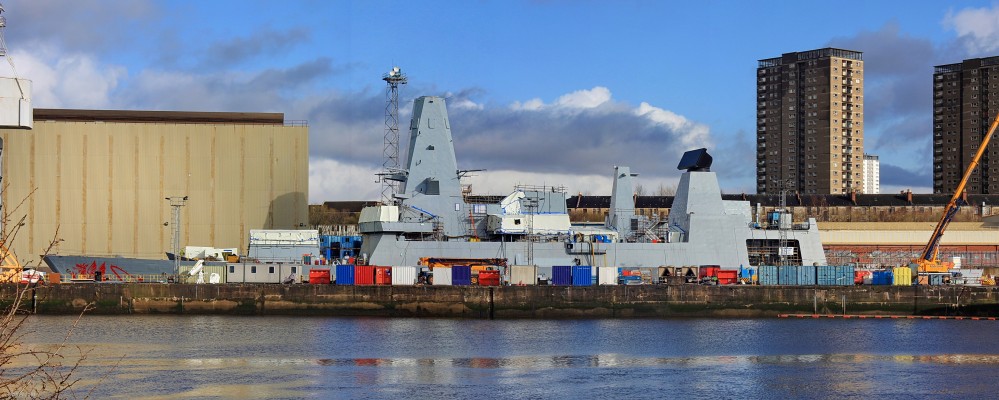 HMS Dragon, Scotstoun
HMS Dragon, the fourth of the Royal Navy's new type 45 Air Defence Destroyer, seen here in early 2009 when fitting out at the BAE Systems Scotsoun ship yard.  Note the rather splendid painted dragon on the bow of the ship.  .
