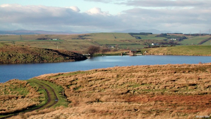 Harelaw fishery
Harelaw Dam, like most in the area was constructed to provide a constant supply of water for the Mills of Neilston and Barrhead.  Today is is a popular [url=http://www.harelawfishery.com/#/] fishery. [/url]  The so called 'Covenanters Stones' are at the right hand side of the track where the wooden post is.
