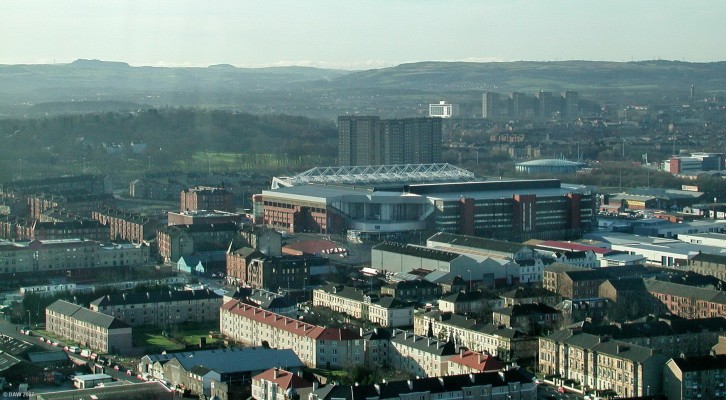Ibrox, as seen from the Glasgow Tower
Looking south west from the top of the Glasgow Tower.  Ibrox football stadium can be seen in the centre of the picture.  The bump on the horizon on the left is the Neilston Pad, on the right hand side are the Gleniffer Braes. [url=http://www.streetmap.co.uk/streetmap.dll?G2M?X=255165&Y=664510&A=Y&Z=3/]Map location[/url]
