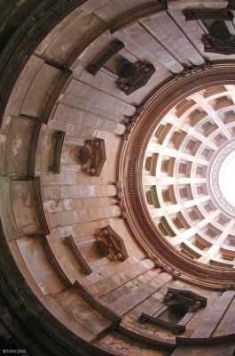 Inside the Chapel, Hamilton Mausoleum
Looking up at the Dome of the Chapel.  The inside of Chapel was never finished since the 10th Duke of Hamilton died 5 years before it was completed.  When the door closes its a very eerie and imposing place and has an echo of up to 15 seconds, for this reason it was unusable as a chapel.
