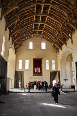 Inside the Great Hall, Stirling Castle
Built for James IV around 1503 this is the largest medieval banqueting hall ever built in Scotland.  This view is looking towards the Dias where the King and Queen would have sat.  In the 1800s the hall was used  as soldiers barracks.  It wasn't until the military left the castle in 1964 that restoration could begin.  It took 35 years to complete the work. requiring the use of 350 oak trees to rebuild the hammerbeam roof and 780 tonnes of stone.
