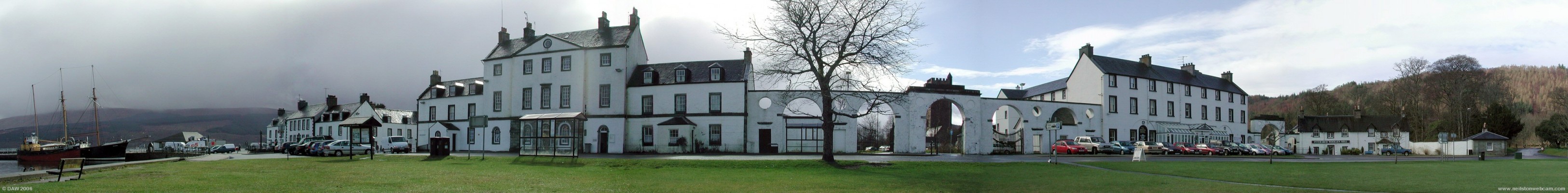 Panoramic view of the front of Inveraray, early spring 2004
The full length of Front Street, Inveraray, between showers on an early spring day.  On the extreme right is the entrance to Inveraray Castle, moving left is the Woolen Mill, the Argyll Hotel.  On the extreme left is the harbour with the permanently moored museum ship, Arctic Penguin. [url=http://www.multimap.com/map/browse.cgi?lat=56.2315&lon=-5.0731&scale=5000&icon=x]Map Location[/url]
