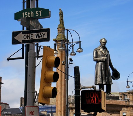 James Oswald Statue, World War Z, Glasgow
James Oswald appears to be looking down at events in George Square with a bemused expression.
