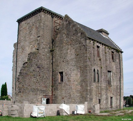 Johnstone Castle, Johnstone
This late 15th early 16th century castle was the seat of the lairds of Johnstone from 1733 and hugely extended in 1812.  After use as HQ for a prisoner of War camp it lost its castellated wings in 1956 and was left abandoned.  At the time this photo was taken in 2005 its new owners were in the process of converting it into a private home.  [url=http://www.streetmap.co.uk/idmap.srf?X=243025&Y=662427&A=Y&Z=110/] Map location. [/url]
