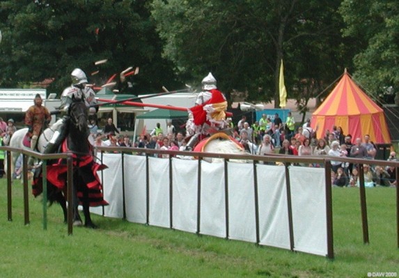 That has to hurt
Jousting at Culzean Castle.  Done as a means of generating more income by the NTS who own Culzean Castle.  The end of the Lance is made of balsa wood which means they break apart easily for safety reasons, all the same its not done without some risk.
