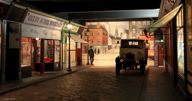 Kelvin Street, Glasgow Museum of Transport, Kelvin Hall
If I'm honest this was my favourite part of the Museum of Transport in Glasgow when it was in Kelvin hall. It is a recreation of a Glasgow street of 1938. It has shops, a cinema and a Glasgow underground station complete with a train at the platform.  Taken in March 2010 the week the old Museum closed.
