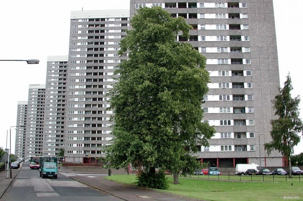 Kennishead Tower blocks, Glasgow
Completed in 1965 these 5 tower blocks dominate the skyline on th southside of Glasgow.  They are apparently about to be refurbished by the Glasgow Housing Association.  [url=http://www.streetmap.co.uk/map.srf?X=254460&Y=660215&A=Y&Z=120/] Map location. [/url]
