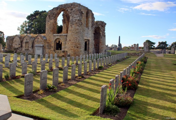 Ruins of Kinloss Abbey
The ruins of Kinloss Abbey.  The neatly maintained graves are Commonwealth War Grave from the Second World War.  [url=http://streetmap.co.uk/map?X=306517&Y=861465&A=Y&Z=115/] Map location. [/url]
