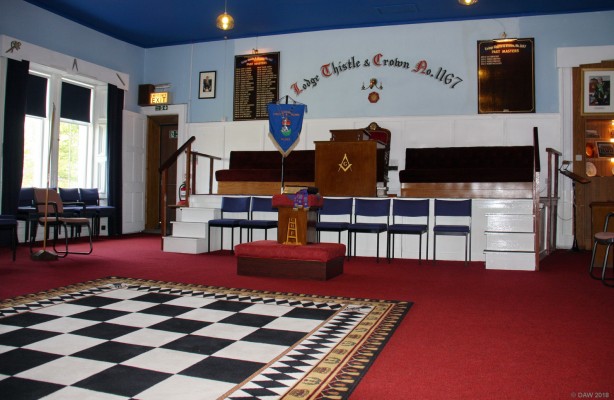 Inside the Masonic Lodge, Neilston
The main hall at the [url=http://www.thistleandcrown.org/] Thistle and Crown [/url] Masonic Lodge at Neilston.  Taken during a Doors Open Day in 2014.
