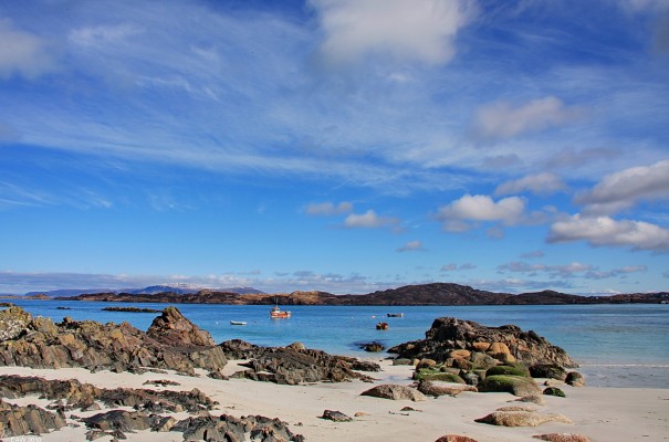 Looking towards Mull from Iona
White sand, turquoise coloured sea and blue sky, a perfect day on Iona. [url=http://www.streetmap.co.uk/map.srf?X=128629&Y=724020&A=Y&Z=120/] Map location. [/url]

