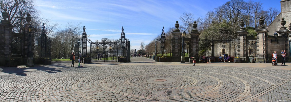 The Louise Carnegie Memorial Gates, Dunfermiline
The category A listed gateway built in Memory of the Wife of Andrew Carnegie.  Built in 1929 when Mrs Carnegie was in fact still alive.  The statue of Andrew Carnegie can be seen in the distance through the central gate.  [url=http://streetmap.co.uk/map.srf?X=308973&Y=687442&A=Y&Z=115/] Map location. [/url]
