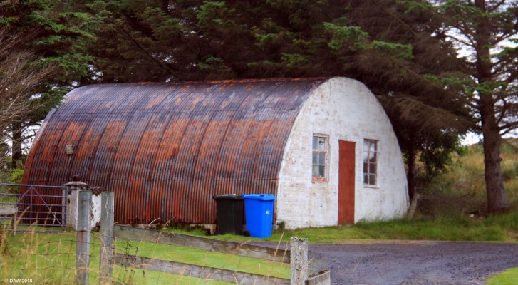 Nissen Hut, Mellon Charles Boom Defence Depot
Taken in 2014 this is the last of the old Nissen huts still standing from the depot.  Originally built to protect Loch Ewe with a Submarine net the site is no longer used by the MoD.  The site was used as a base in the late 1980's during the removal of Anthrax from the nearby Island of Gruinard.  [url=http://streetmap.co.uk/map.srf?X=184370&Y=891146&A=Y&Z=115/] Map location. [/url]
