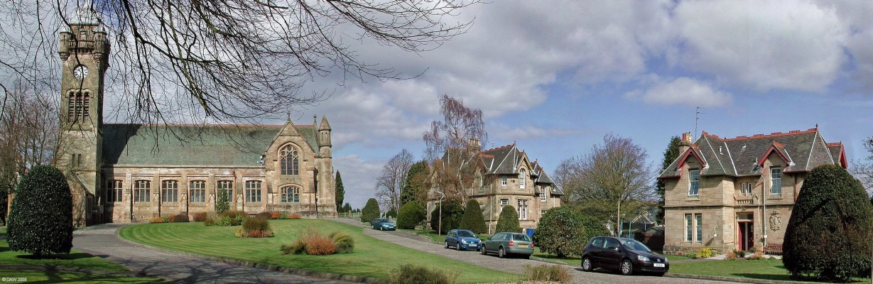 Mount Zion Church, Quarriers Village
Built as part of the Qarriers village by William Quarrier because he believed that the children at the orphanage not only should be given a good education but should be brought with a Christian influence.  Each of the 40 'homes' around the village were sponsered by different people who could influence the design when they were built.  The layout of the village is very different from any other typical planned town in Scotland and if anything has more of an 'English' feel to it.
