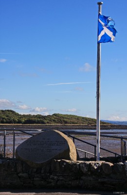 Mulberry Harbour Memorial, Garlieston, Dumfries & Galloway
There's already a photo of this memorial in the gallery but at the time I took the previous one I didn't realise there are still bits of the Mulberry harbour on the shore across the bay from Garlieston.  If you look on either side of the flag pole on the shore you'll just be able to make out two concrete structures that were 'Beetles'.  The floating pontoons that carried the roadway from the pier to the shore. [url=http://streetmap.co.uk/map.srf?X=247803&Y=546269&A=Y&Z=115/] Map location. [/url]
