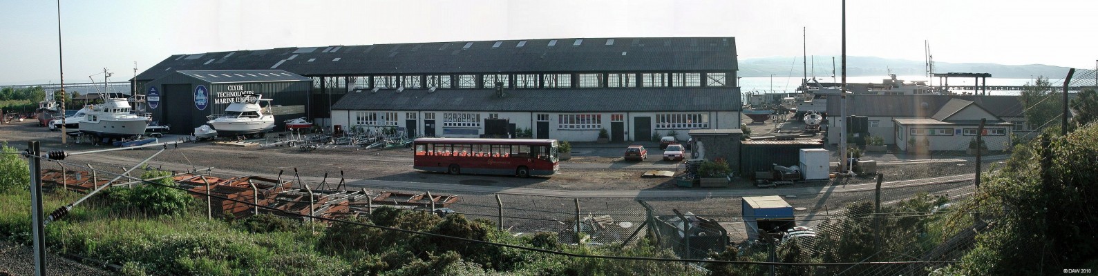 Former NATO Boom defence depot, Fairlie
Taken over after WWII by Nato as a depot for maintaining the numerous moorings around the Clyde.  It is also said that during time of war a steel submarine net would have been place across the clyde from the main land to the Great Cumbrae and then from the Cumbrae to Bute.  The base was closed in 2003 and sold to a private owner who uses it as a boat repair yard.
