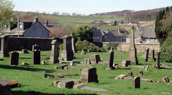 Over looking the graveyard in spring
Achentiber farm can be seen on the hill in the background.
