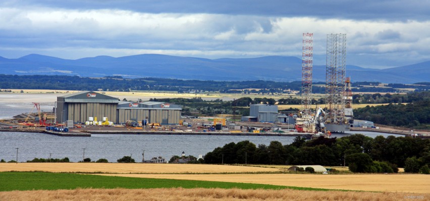 Nigg Energy Park, Cromarty Firth
A view of the Nigg Construction yard from the Black Isle. Built in 1971 for the construction of North Sea oil rig jackets, at its height it employed around 5,000 people.  It closed in 2000 but in 2011 the yard was bought by the Global Energy Group and is now in use again but employing only a fraction of the workforce it had in the past. [url=http://streetmap.co.uk/map.srf?X=278311&Y=865475&A=Y&Z=120/] Map location. [/url]

