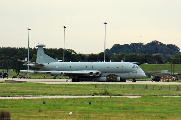 Nimrod at RAF Kinloss
Nimrod XV241 at RAF Kinloss in summer 2009.  This was an MRA2 maritime patrol aircraft and served with the RAF from the early 1970's until 2010.  This particular aircraft, or at least the first 50ft of it, now resides at the National Museum of Flight at East Fortune.
