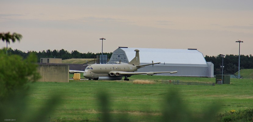 RAF Kinloss, Moray
Opened in April 1939 as a training establishment during WWII, construction was started in 1938 from requisitioned farm land.  After the war it was used by coastal command and later was host to the Nimrod Maritime patrol aircraft.  The photo shows an MR2 variant, taken in 2009.  In 2010 these aircraft were retired and the MRA4 replacement was cancelled leaving Kinloss with no role to play.  Kinloss has now ceased flying operations and will be closed as an RAF base in 2013.
