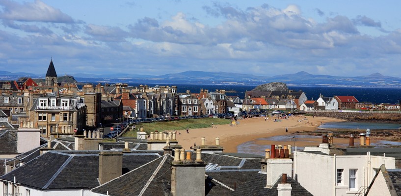 Over looking the town of North Berwick
Over looking North Berwick towards the Fife coast on the other side of the Firth of Forth.  Just right of centre is the small Island of Lamb and behind the Church spire is Fidra. [url=http://www.streetmap.co.uk/map.srf?X=356056&Y=685177&A=Y&Z=115/] Map location. [/url]
