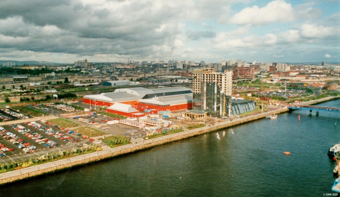 View from Clydesdale Tower, Glasgow Garden Festival 1988
A view looking North East over Glasgow from the Clydesdale Bank Tower at the Garden Festival in 1988.  The Crowne Plazza Hotel is still under construction and the SECC hasn't been around for very long at this time.  The space where the Hydro and Armadillo are today was being used for car parking for the festival.

