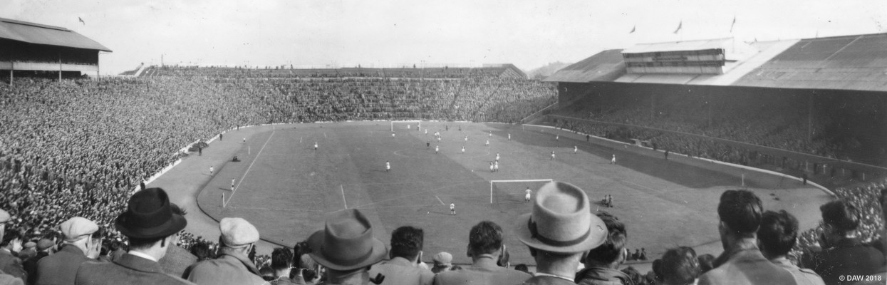 Old Hampden Football Statium
A panoramic view taken during a football match at the old Hampden stadium some time in the early 50's or late 40's by my late Father.  At this time Hampden could hold 160,000 spectators although on this day you can see there are spaces.   This is three small photos that had been stuck together but have now been scanned individually and stiched together by software.
