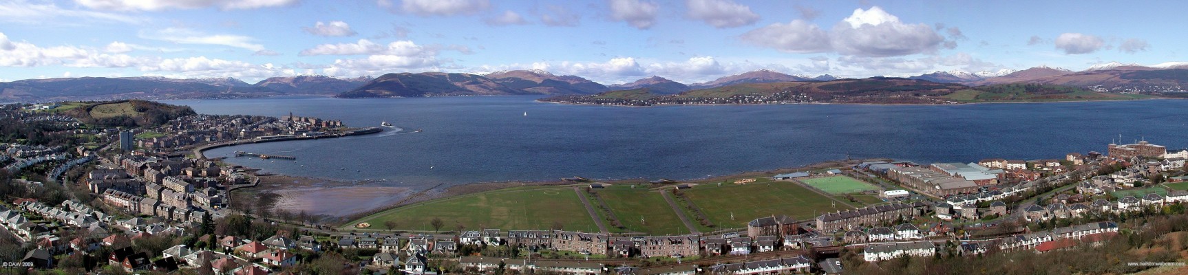 Over looking Gourock from Lyle Hill
A spring view over looking Cardwell Bay, Gourock and the river Clyde.  On the opposite side on the left is Holy Loch, then Gareloch.   On the extreme right hand side is the coast gaurd station at Fort Matilda.  [url=http://www.streetmap.co.uk/map.srf?X=225627&Y=677171&A=Y&Z=115/] Map location. [/url]
