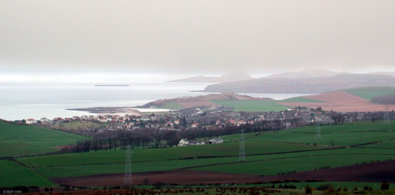 Over looking West Kilbride
A misty morning in Ayrshire, the cloud level is only just above haupland Muir (231m) where this photo was taken from.   A bulk Ore carrier can be seen heading up the main channel of the Clyde.  Bute is the Island furthest away, then the Wee Cumbrae. [url=http://www.multimap.com/map/browse.cgi?lat=55.6831&lon=-4.8176&scale=25000&icon=x]Map location.[/url]
