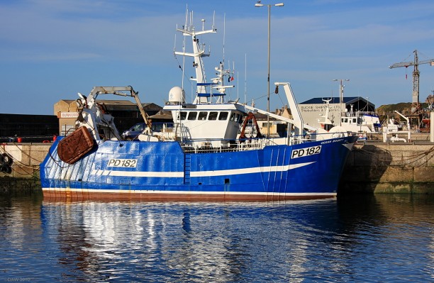 Buckie Harbour
Ocean Bounty tied up at Buckie harbour in 2008.  Built in 1998 at Macduff shipyard she displaces some 266 tons and is 24m long.  Buckie shipyard can be seen in the background, some of Calmac's smaller ferries have been built there.

