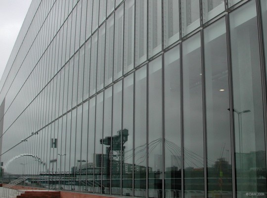 Pacific Quay reflections, Glasgow
The new BBC Scotland headquarters at Glasgow's Pacific Quay.   The reflections you see are from the left, Clyde Arc Bridge, the Finnieston Crane and then the Bells Bridge.  [url=http://www.streetmap.co.uk/map.srf?X=256684&Y=665187&A=Y&Z=115/] Map location. [/url]
