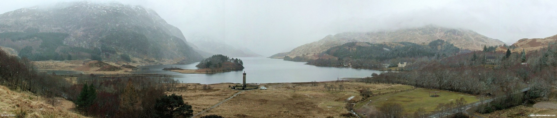A winter view looking down Loch Shiel
Looking down Loch Shiel from Glenfinnan.  The monument commemorates the campaigns of the 1745 rebellion which started here when Prince Charlie came ashore here and first raised the Jacobite stanard not far from the location this photo was taken.  Glenfinnan Church can be seen amongst the trees on the left hand side.  The trees have a white appearance due to there being snow on the bracnhes.  [url=http://www.streetmap.co.uk/map.srf?X=190777&Y=780747&A=Y&Z=115/] Map location. [/url]
