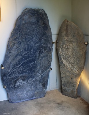 Inveravon Pictish Stones
The Picts made these Symbol stones from around 600AD onwards.  Their exact means are still unclear.  There are 4 stones on display at Inveravon Church, it is thought some were actually used as material in the construction of the original church in 1108 but after a later reconstruction they were displayed against the outside wall.  [url=http://streetmap.co.uk/map?X=318311&Y=837615&A=Y&Z=120/] Map location. [/url]
