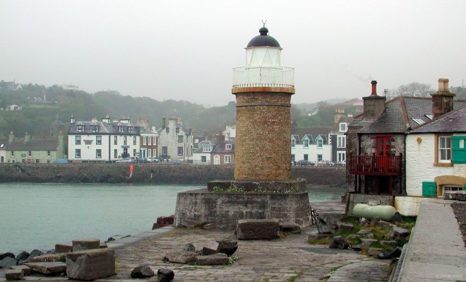 Port Patrick Harbour on a damp and misty spring morning
