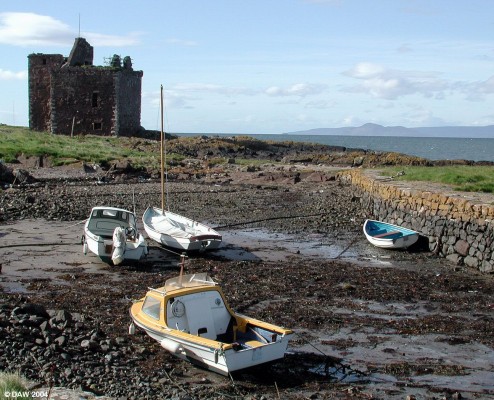 Portencross Castle and Harbour
The tidal harbour at [url=http://www.portencrosscastle.org.uk/]Portencross Castle [/url] near West Kilbride.  The tail end of Arran and the Holy Isle can be seen on the right.  In 2004 the castle was featured in the BBC program 'Restoration' but failed to gain enough votes, despite this the publicity was good and they now are seeking funds from other sources.   

