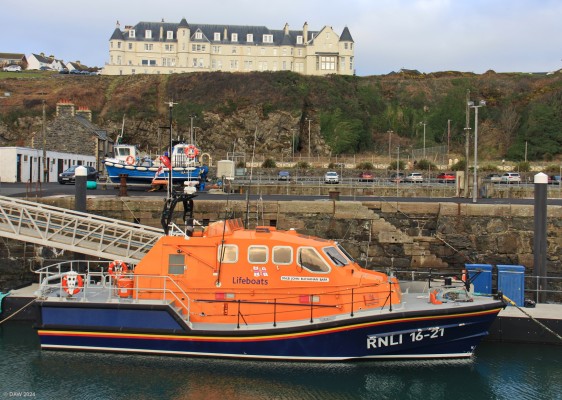 Portpatrick Lifeboat, 2018
The present lifeboat at Portpatrick is a shannon class boat and the Tamar class boat seen here is presently in the RLNI relief fleet having served at Portpatrick for some 13 years.
