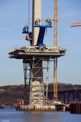 Queensferry Crossing Tower construction
Taken in April 2015 when the towers were still rising.  The blue cranes that will raise each section of the bridge from barges on the river are already in place.
