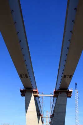 The Queensferry Crossing contruction
Taken in April from below the approach road on the south side.  The steel supports were being pushed out from the shore.
