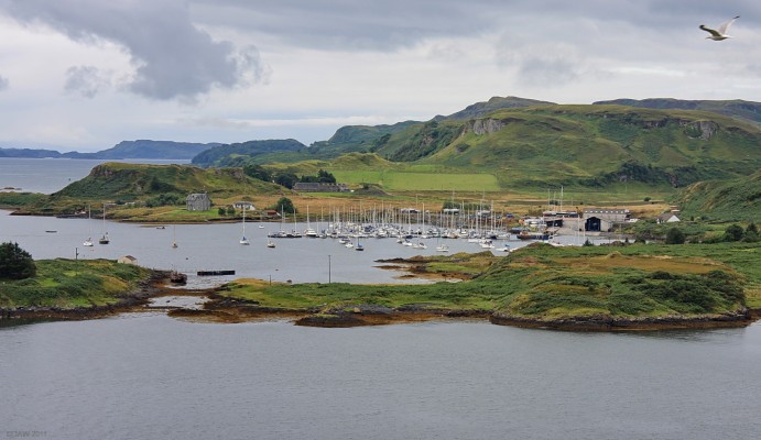 RAF Oban, Kerrera
Looking over to Ardantrive Bay on Kerrera.  In the 1930's Oban was recognised as a possible site for flying boats and in 1938 building work began on a new slip way, jetty and servicing area on Kerrera.  The slipway and sheds are still visible today.  Headquarters were in Oban and there was also an associated slipway and buildings at Ganavan Sands on the mainland. [url=http://www.streetmap.co.uk/map.srf?X=185200&Y=731460&A=Y&Z=120/] Map location. [/url]
