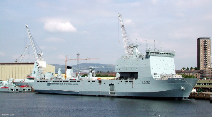 RFA Lyme Bay, BAE Systems, Scotstoun
Lyme Bay was the last of the 4 'Bay' Class LSD's to be built.  It was buit down at Swan Hunter on the Tyne but due to delays and cost over runs it was brought up to the Clyde to be completed.  The photo was taken in June 2006 not long after it had arrived. 
