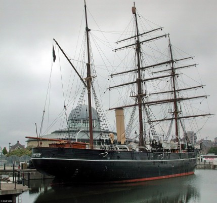 Royal Research Ship Discovery, Discovery Point, Dundee
Launched from Dundee in 1901 it was one of the last wooden hulled 3 masted ships built in the UK.  It was a purpose built Antarctic research ship with a specially strengthened hull to enable it to sail in frozen seas.  It was used by Captain Robert Scott in the highly successful National Antarctic Expedition of 1901-1904.  Scot died in 1912 in an attempt to be the first to reach the south pole but Discovery did not take part in that ill fated expedition.
