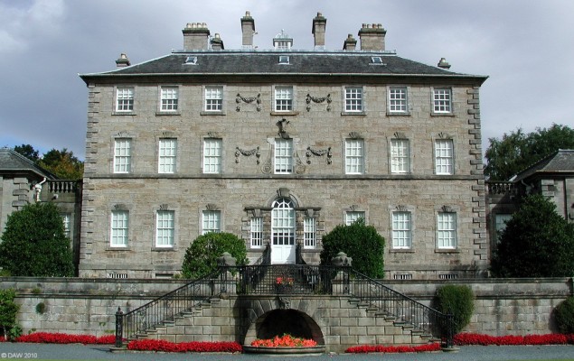 Rear aspect of Pollock House, Glasgow
The rather sober exterior of Pollock house is contrasted by the interior with its ornate plaster throughout the main rooms. 

