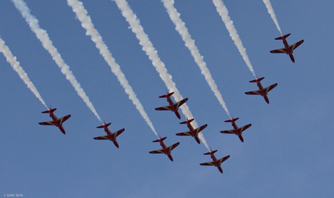 Red Arrow over Irvine
The RAF Red Arrows flying in formation over the Maritime Museum in Irvine.  

