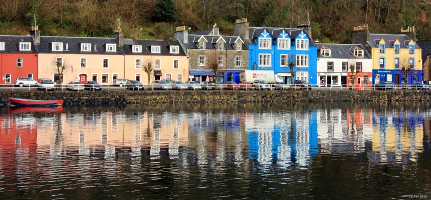 Tobermory, Isle of Mull
Tobermory is famous for its brightly coloured houses along the water front.  [url=http://www.streetmap.co.uk/map.srf?X=150500&Y=755067&A=Y&Z=115/] Map location. [/url]

