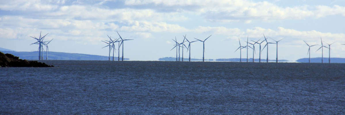 Robin Rigg wind farm, Solway Firth
Robin Rigg was Scotland's first offshore wind farm and is built on a sandbank between the Galloway and Cumbrian coast in 2010.  It has a peak output of 174 MW.  This distant view is from Southerness.
